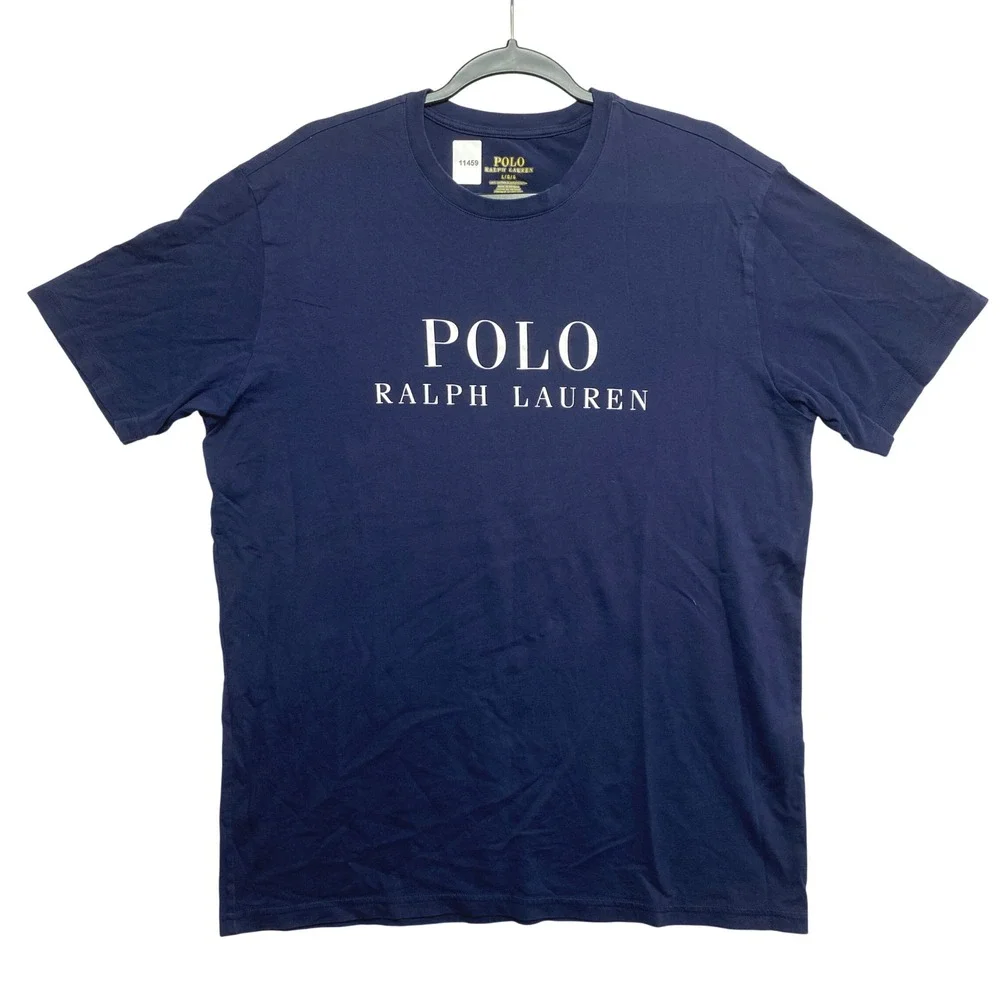 Polo Ralph Lauren T-Shirt Mens Large Navy Logo Graphic Crew Neck Cotton